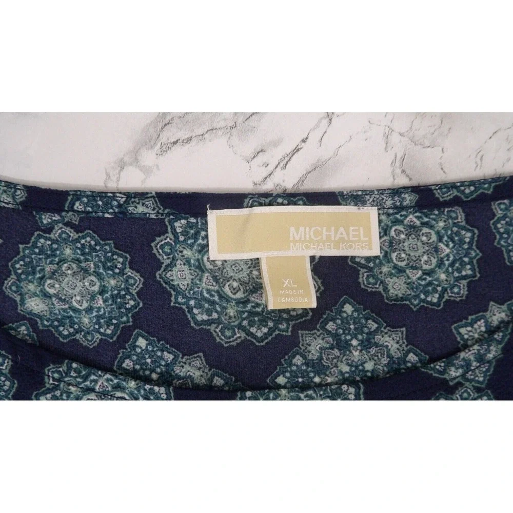MICHAEL Michael‎ Kors Popover Top Teal Blue Navy Scoop Neck Open Sleeve Size XL